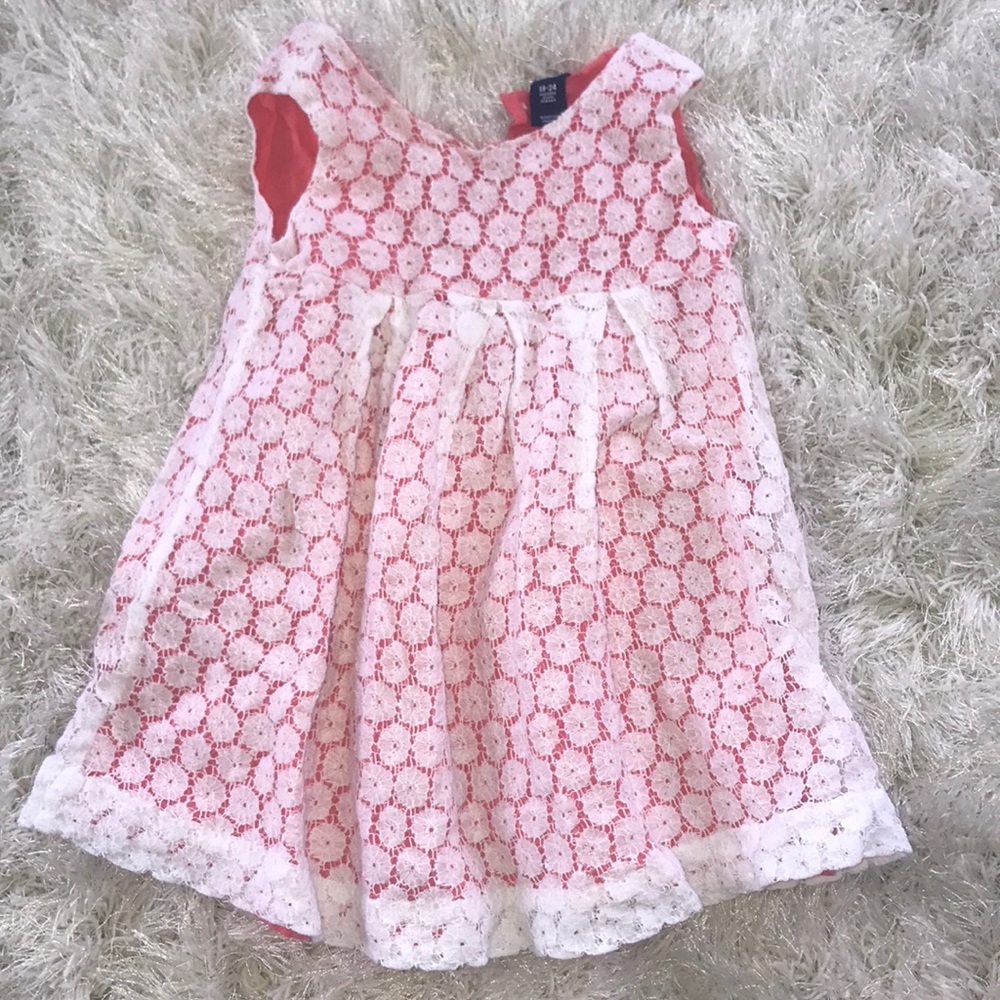 Toddler Girls Coral and White Dress